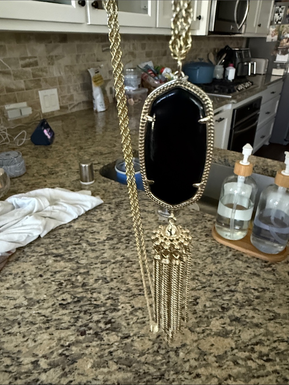 Kendra Scott Gold Long Pendant Necklace with Black Stone